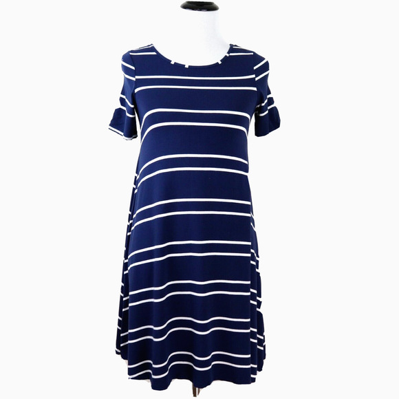ASOS US 4 T Shirt Dress Short Sleeve Jersey Knit Blue White Stripe - Picture 2 of 8